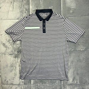 Sligo Mens Golf Polo Shirt Sz XL Gray Navy Blue Stripped Short Sleeve